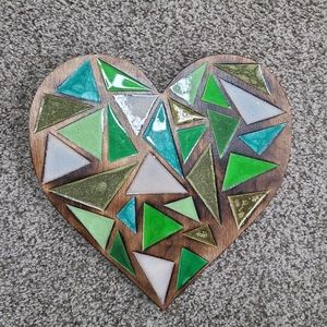 Beautiful Mosaic Wooden Heart Sign - Green Goddess